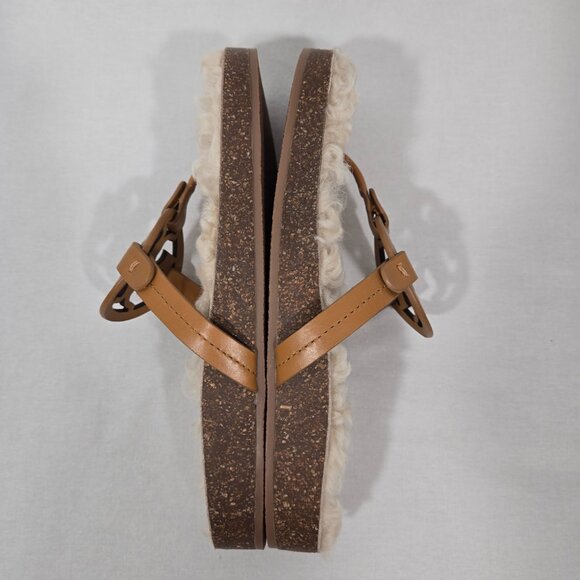 TORY BURCH Caramel MILLER CLOUD Shearling Leather Thong Slip-On Sandal Size 9.5M - Picture 7 of 17